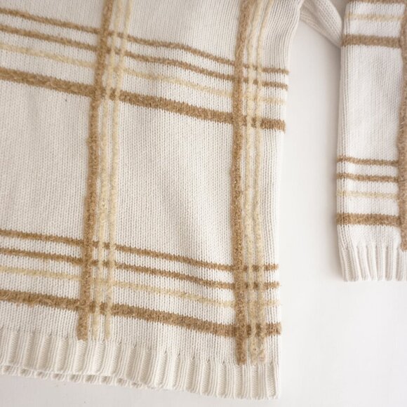 Vintage Liz Claiborne Cream w Brown Cross Pattern Knit Turtleneck Sweater S - Picture 6 of 10